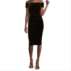 NWT Xscape Off shoulder Velvet Midi Dress Plum Purple Size 12